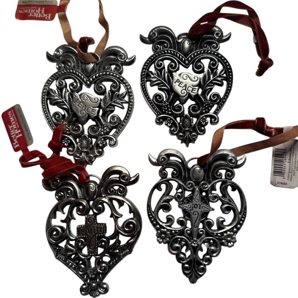 Better Homes & Gardens Metal Christmas Heart Ornaments Set of 4 Holiday